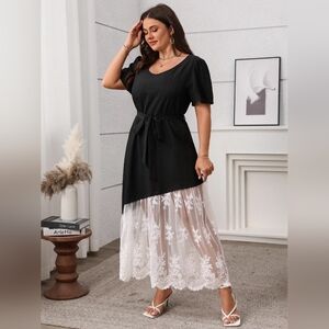 Plus Size Lace Patchwork Short Sleeve Maxi Dress